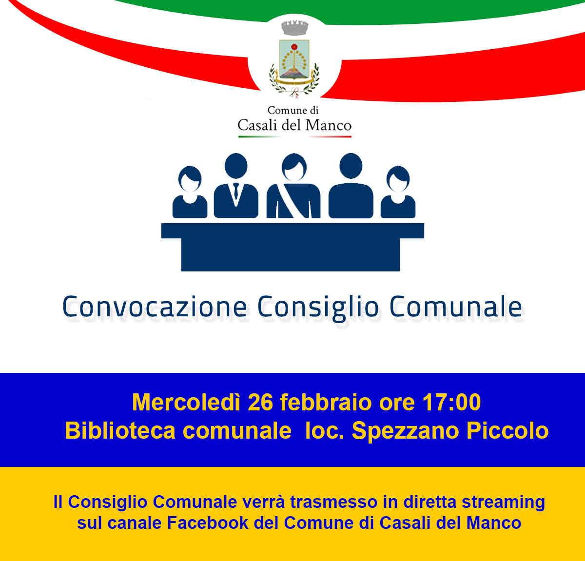 Consiglio comunale il 26 febbraio (seduta aperta)