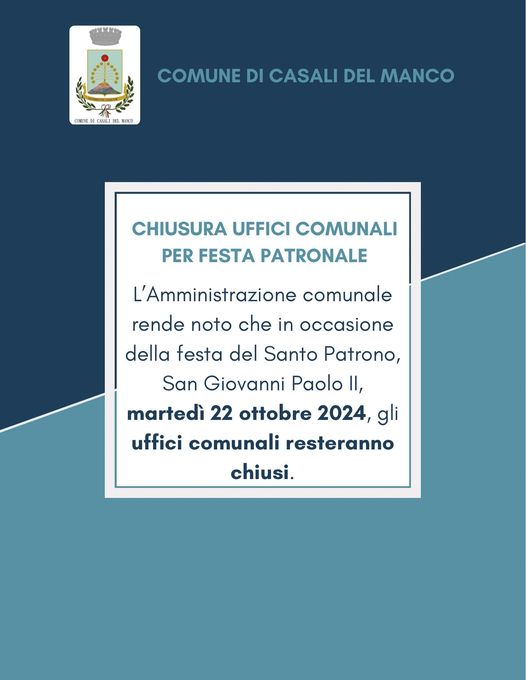  Chiusura uffici comunali per festa patronale