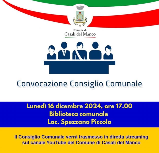 Consiglio comunale il 16 dicembre (seduta aperta)