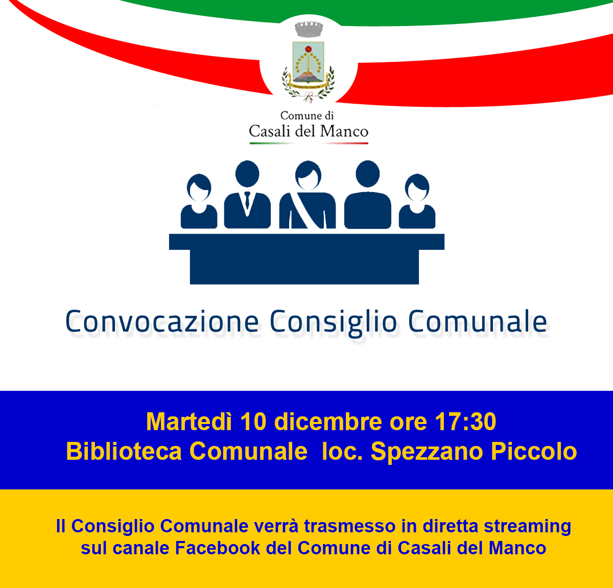 Consiglio comunale il 10 dicembre (seduta aperta)