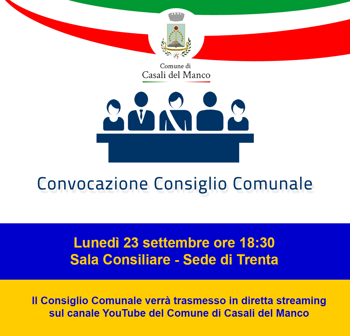 Consiglio comunale il 23 settembre (seduta aperta)