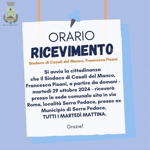 Orario di ricevimento del Sindaco